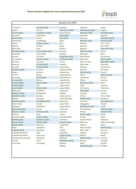 FSS Potato List 23